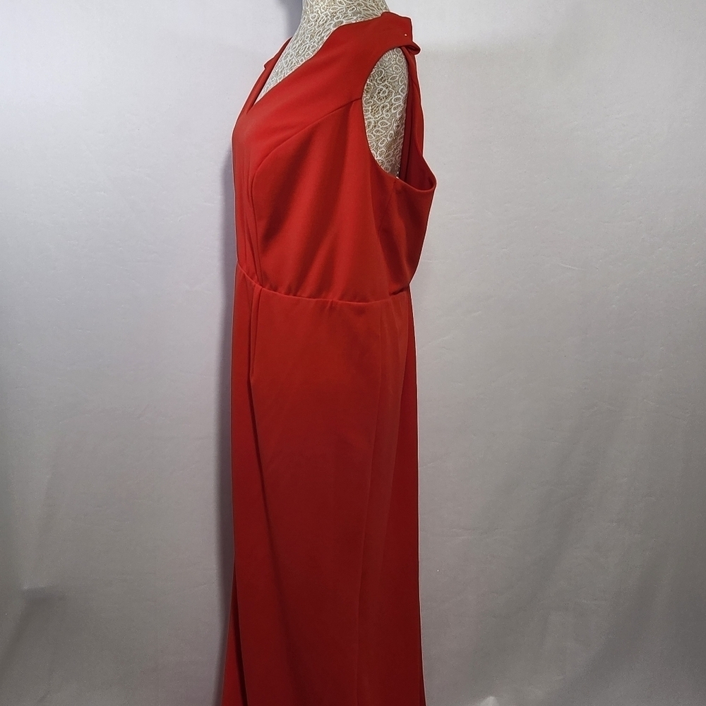 ABS Allen Schwartz Dress Gown Evening Red Deep V-Neck Knit Sleeveless Plus 24 - Picture 7 of 14